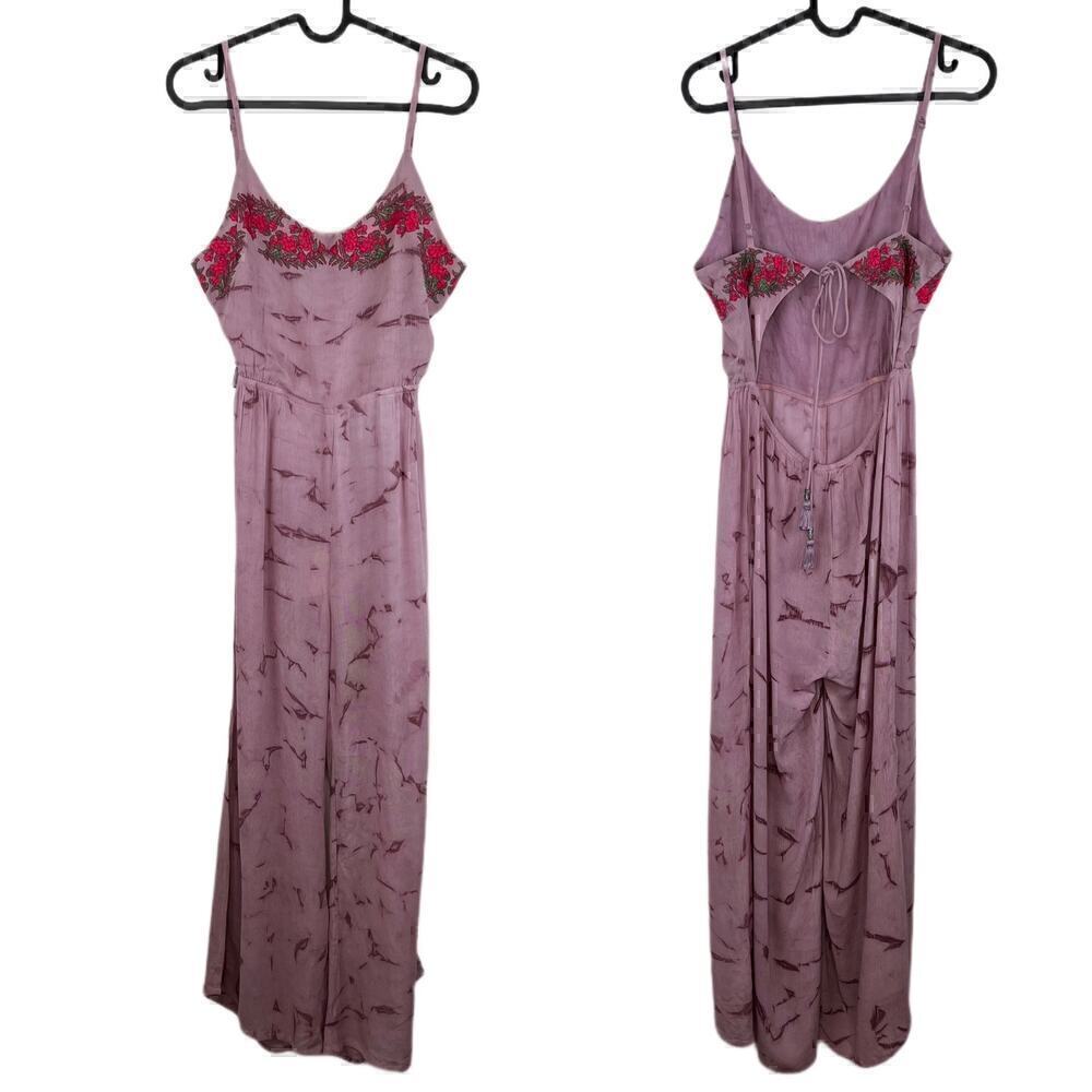 NWT RAGA Anthropologie Lost Desert Jumpsuit in Mauve Shadow Wide Leg Size Small